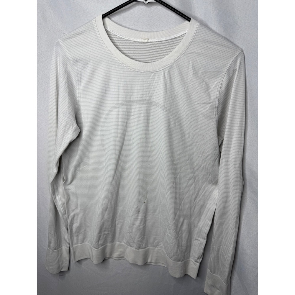 Lululemon Swiftly Tech Long Sleeve Crewneck Striped Athletic Top Grey White